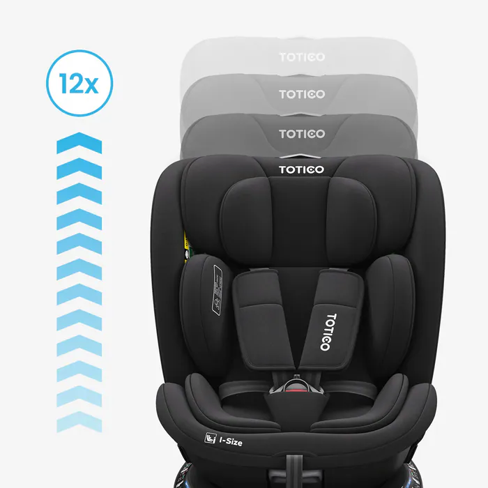 Grafika TOTICO TT-TV-01-01 przedstawiająca cechę: 12-stopniowa regulacja zagłówka