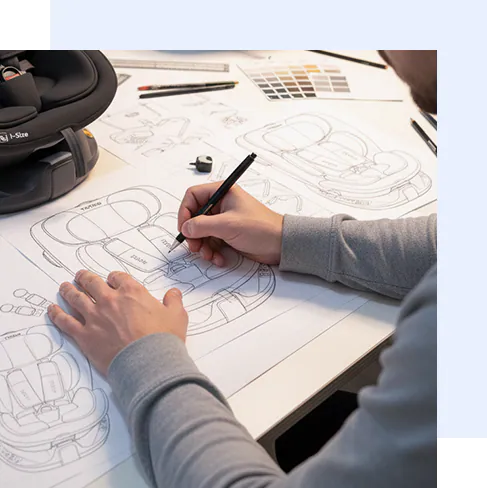 Projektant przygotowujący fotelik TOTICO